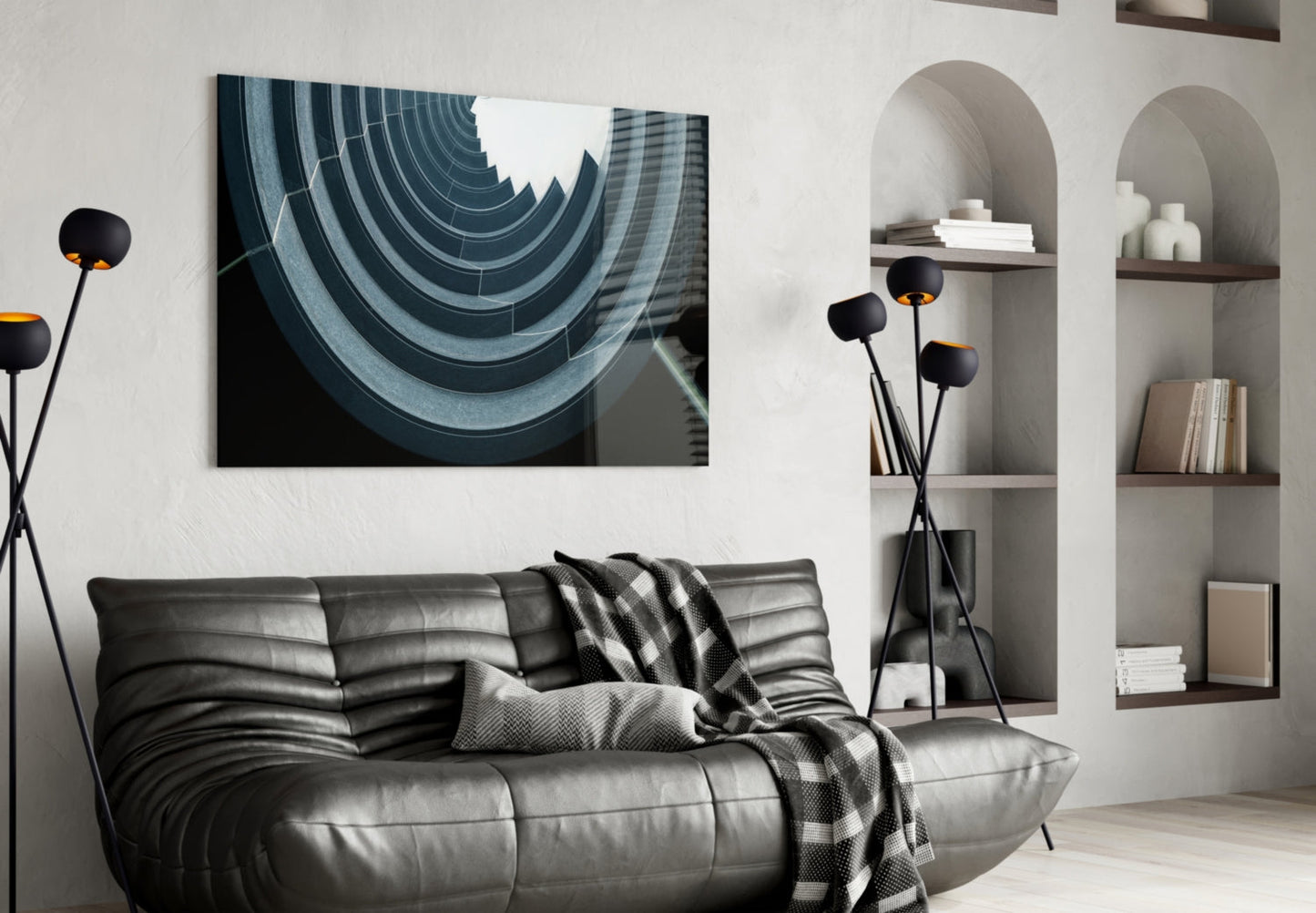 Curved Concrete Spiral Ceiling Glass Wall Art