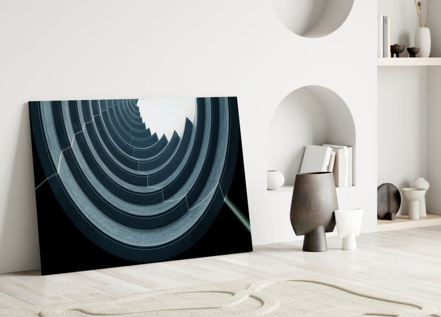 Curved Concrete Spiral Ceiling Glass Wall Art