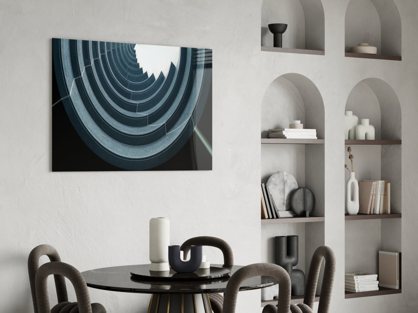 Curved Concrete Spiral Ceiling Glass Wall Art