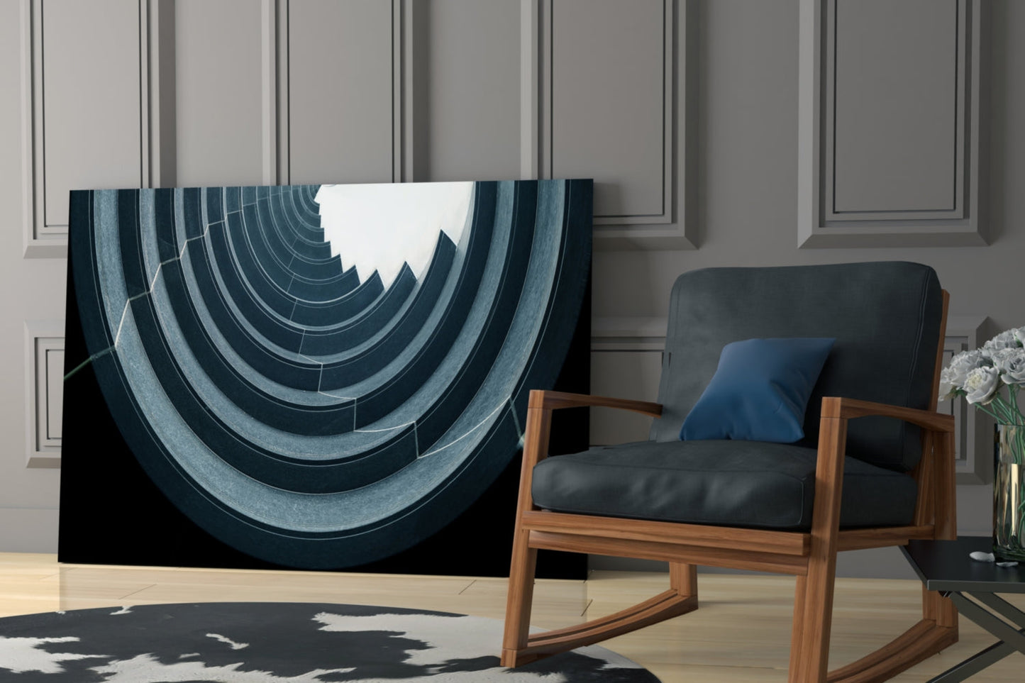Curved Concrete Spiral Ceiling Glass Wall Art
