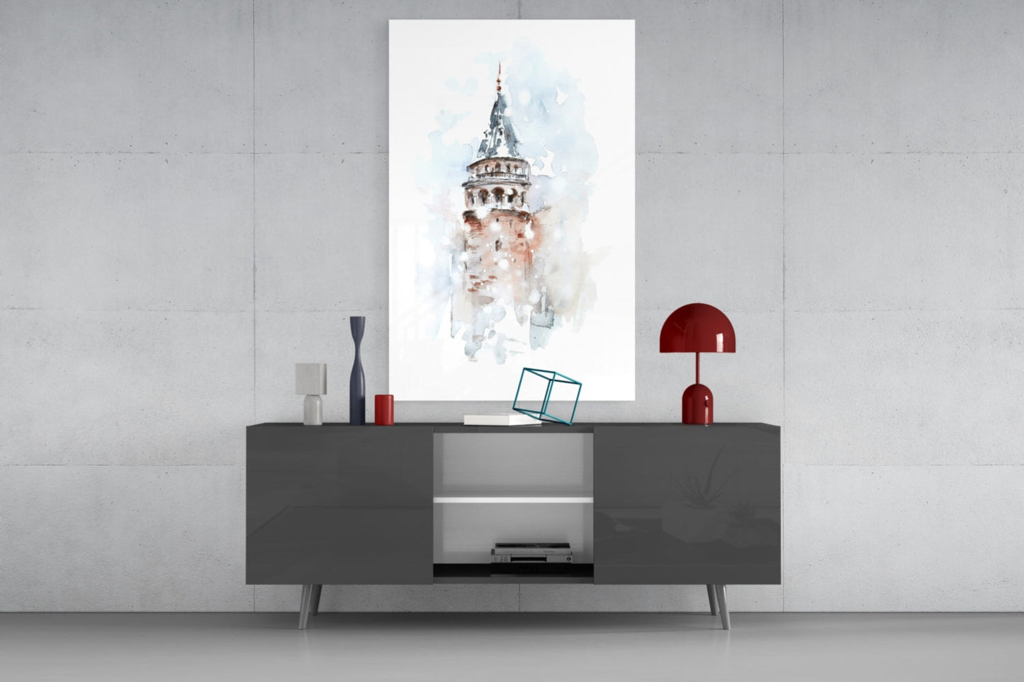 Galata Tower Watercolor Glass Wall Art