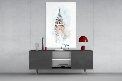 Galata Tower Watercolor Glass Wall Art