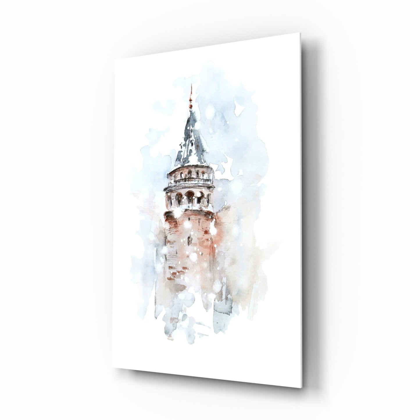 Galata Tower watercolor glass wall art Istanbul landmark