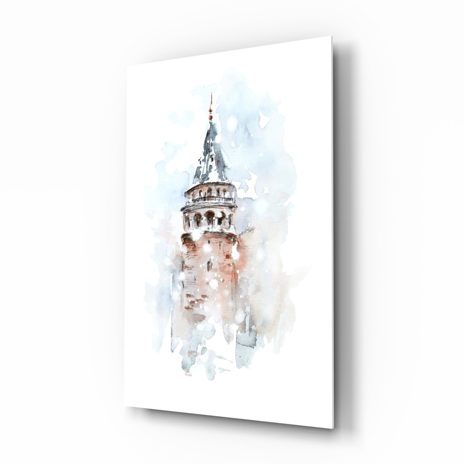 Galata Tower watercolor glass wall art Istanbul landmark