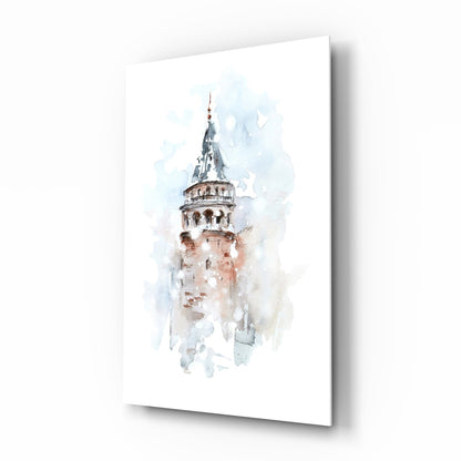 Galata Tower watercolor glass wall art Istanbul landmark