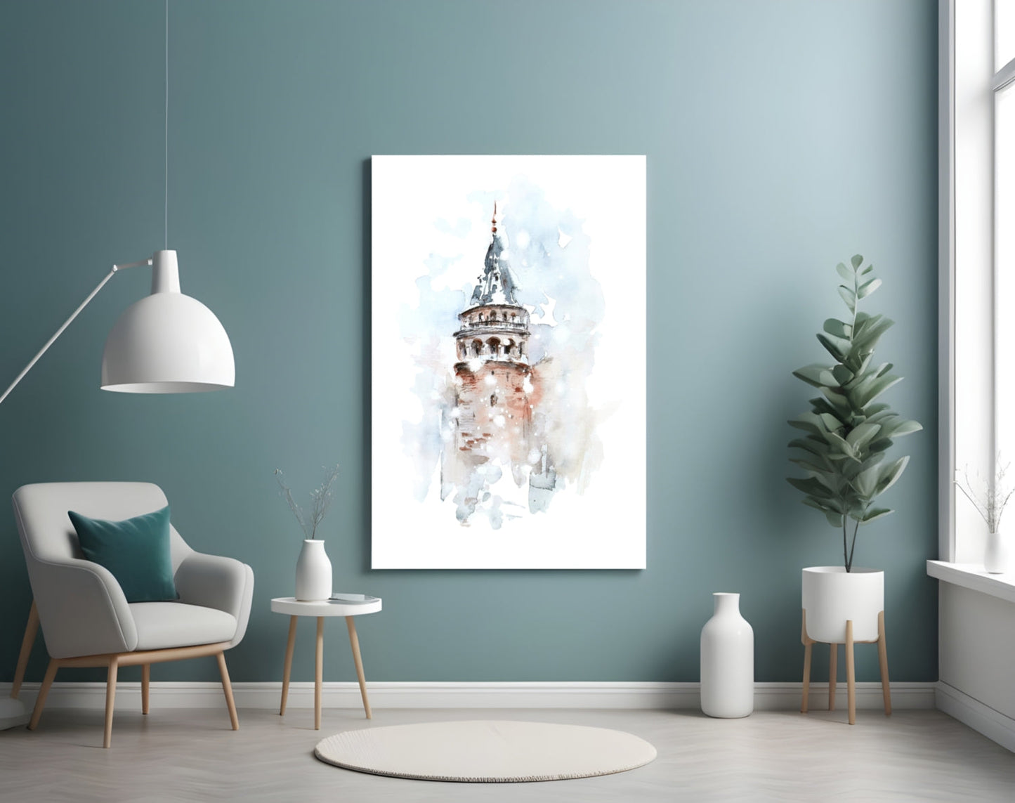 Galata Tower Watercolor Glass Wall Art