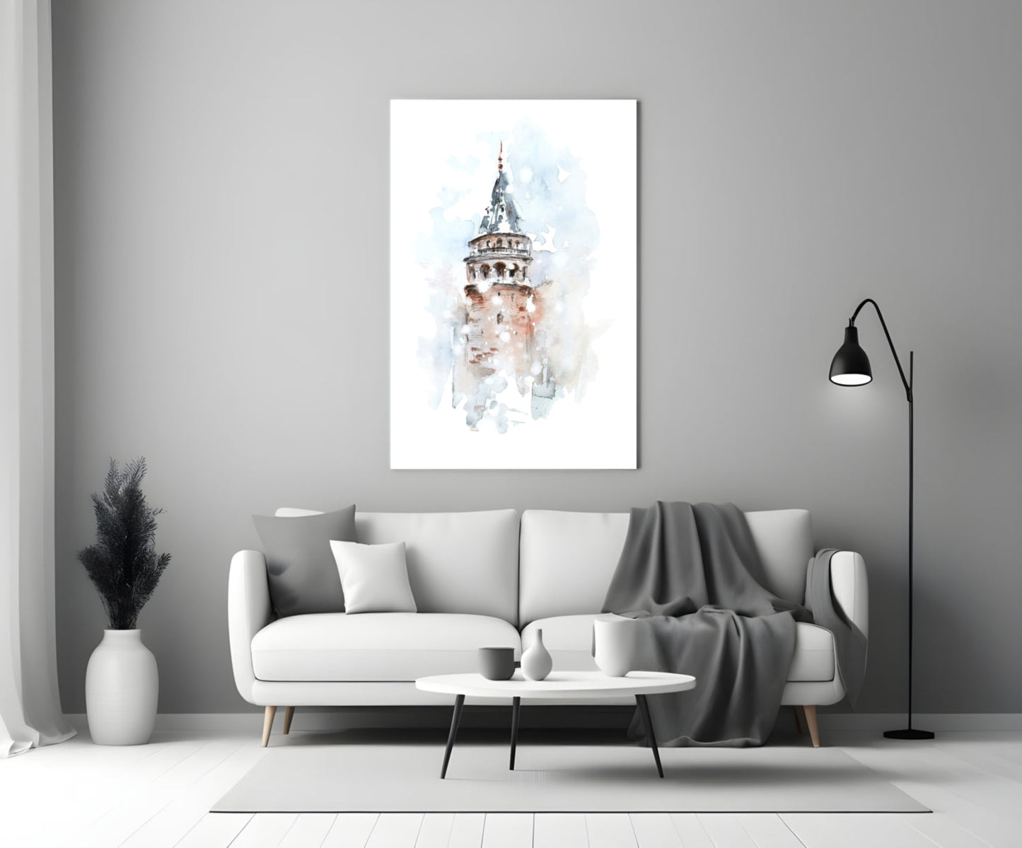 Galata Tower Watercolor Glass Wall Art