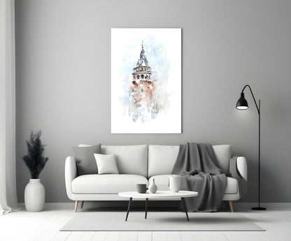 Galata Tower Watercolor Glass Wall Art