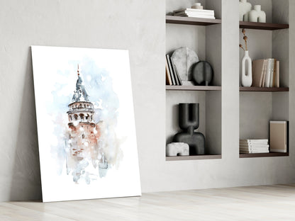 Galata Tower Watercolor Glass Wall Art