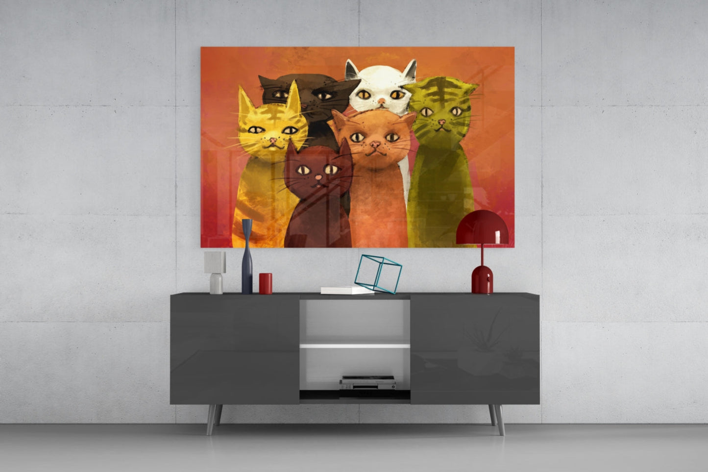 Cats Together Glass Wall Art Print