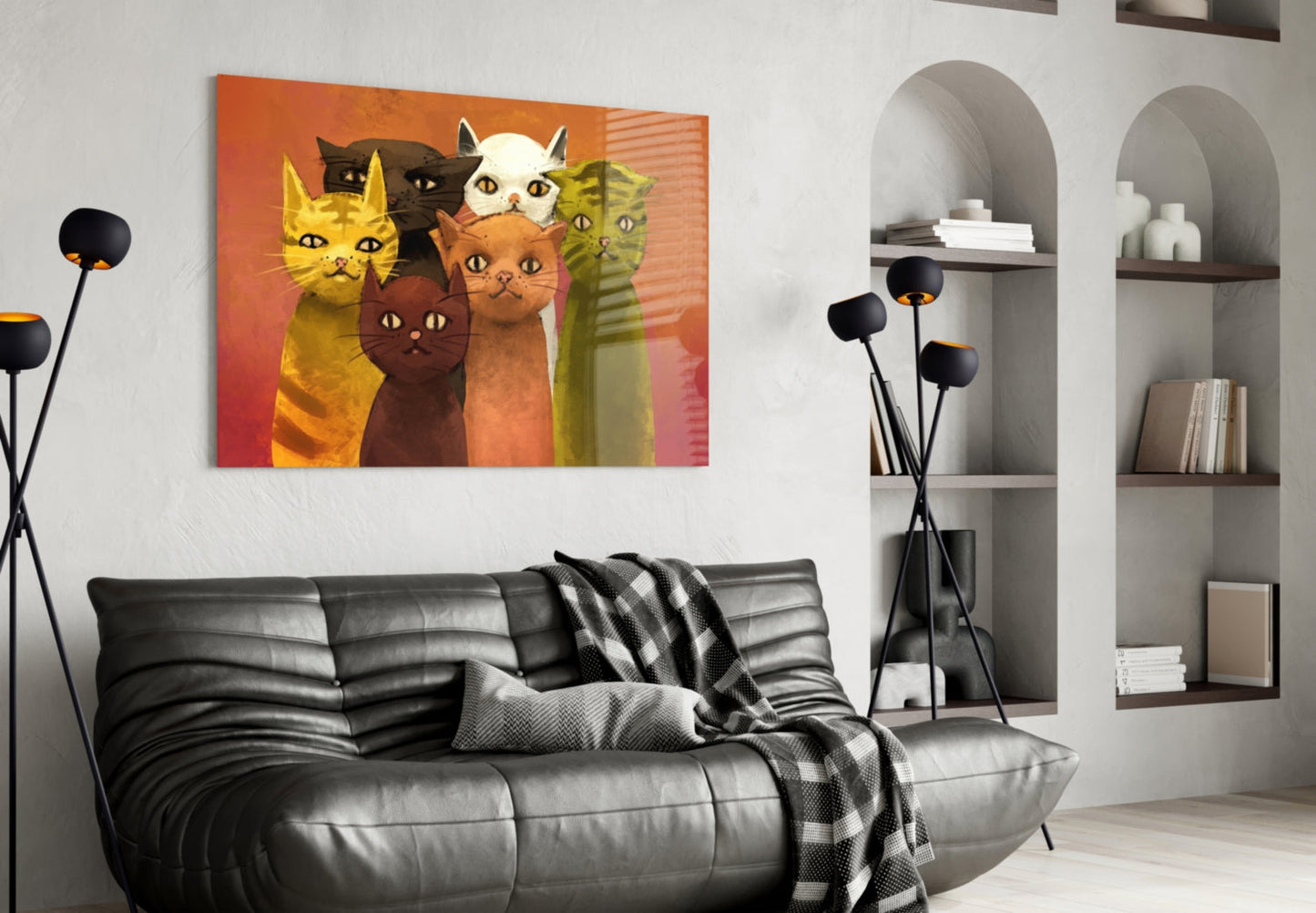 Cats Together Glass Wall Art Print