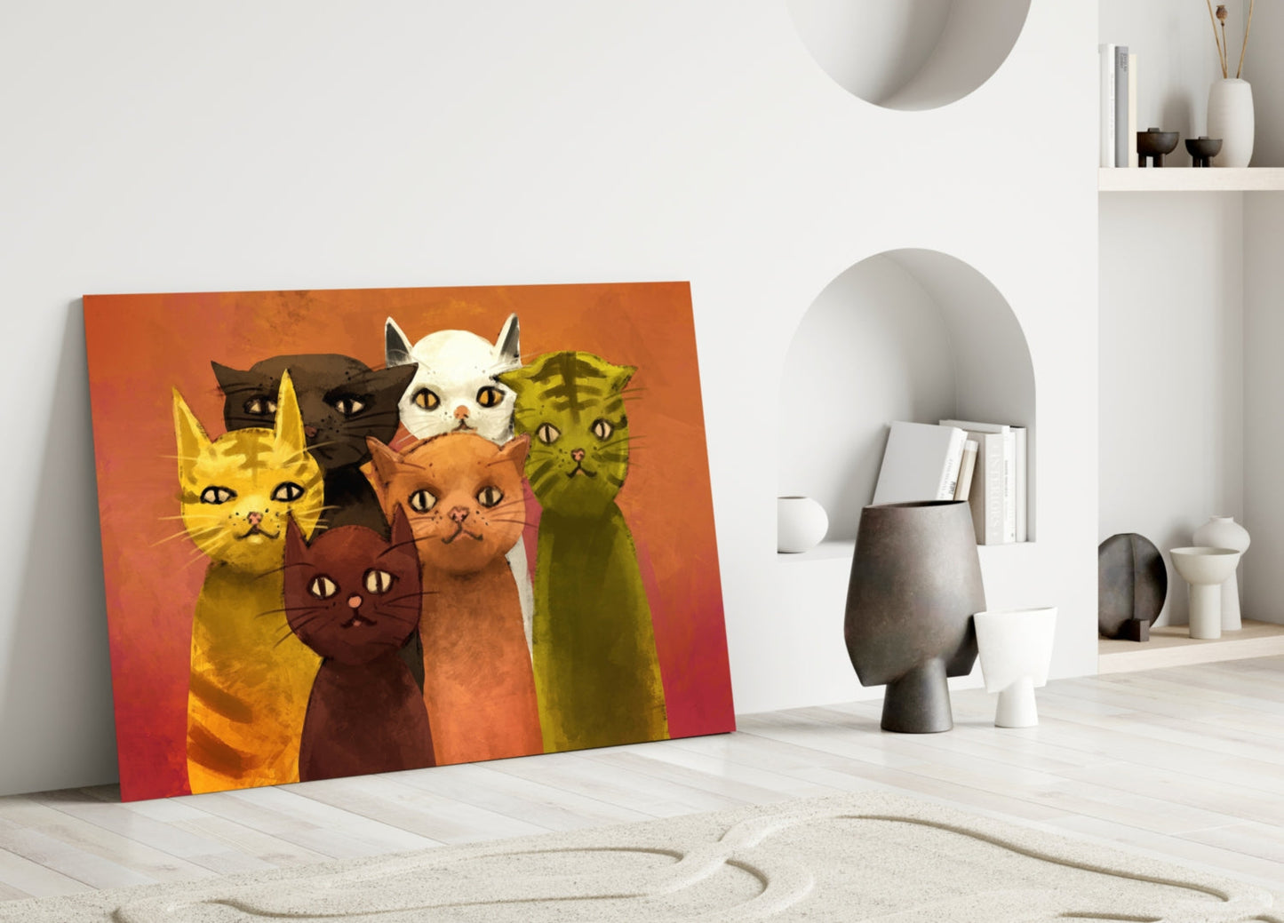 Cats Together Glass Wall Art Print