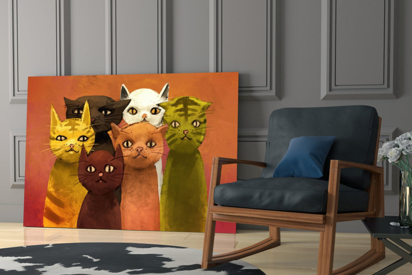 Cats Together Glass Wall Art Print