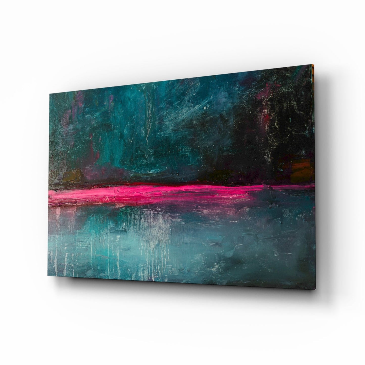 Pink Horizon teal abstract glass wall art panel