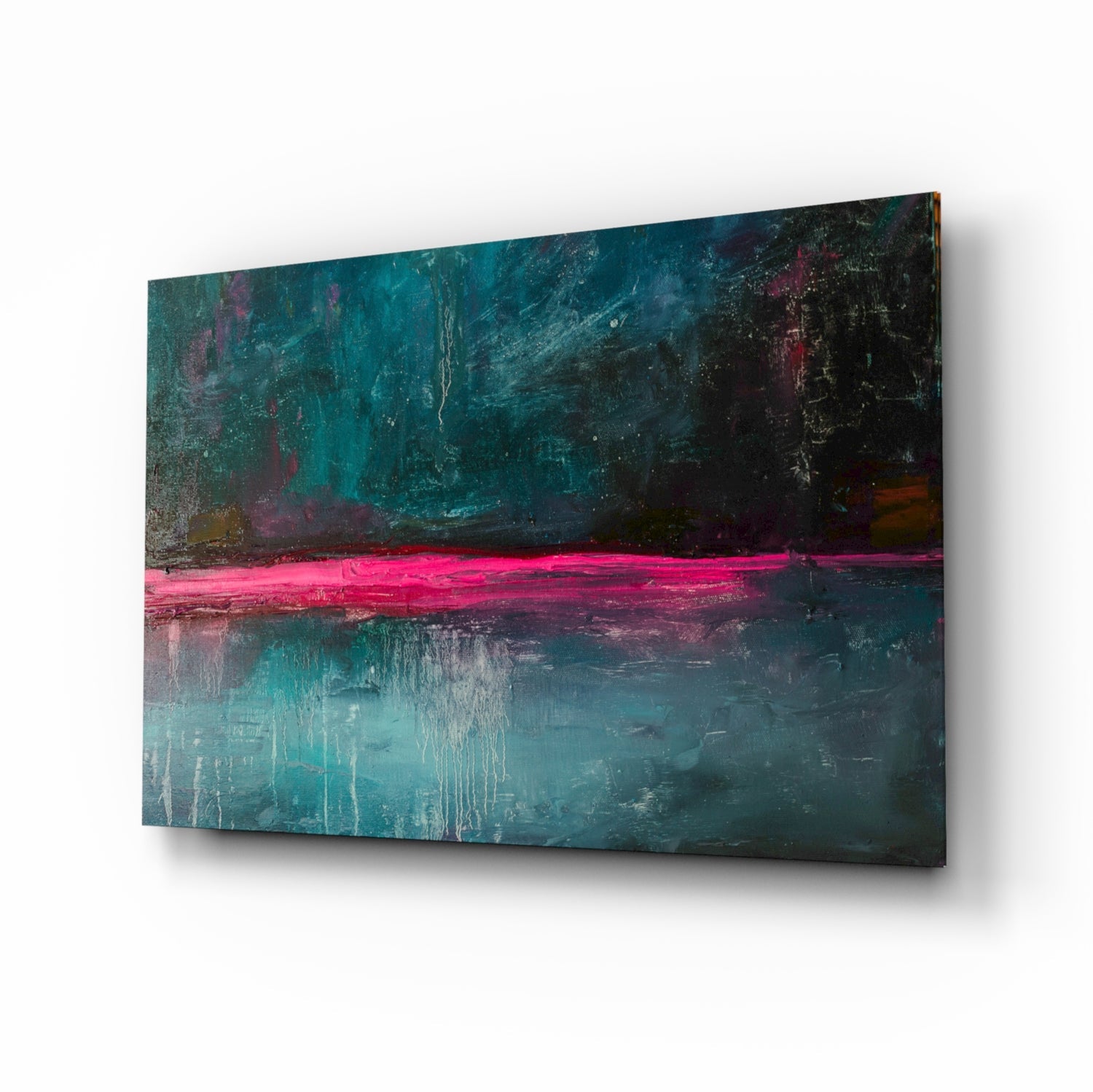 Pink Horizon teal abstract glass wall art panel