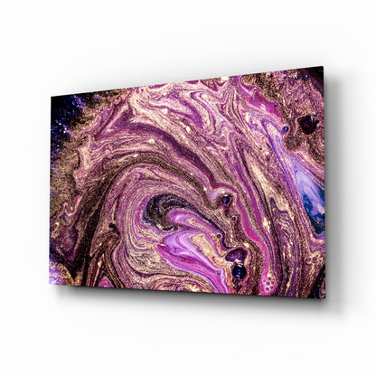 Purple Gold Glitter Marble glass wall art with gold veining swirl