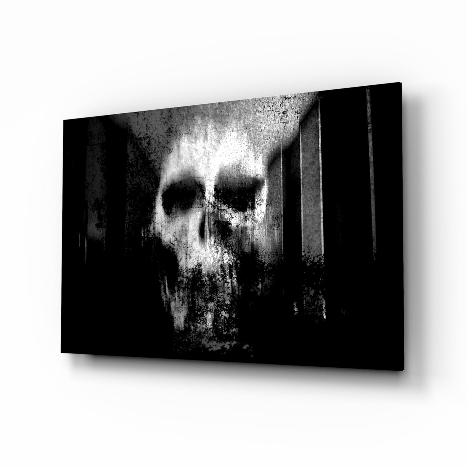 Grunge ghostly skull glass wall art gothic