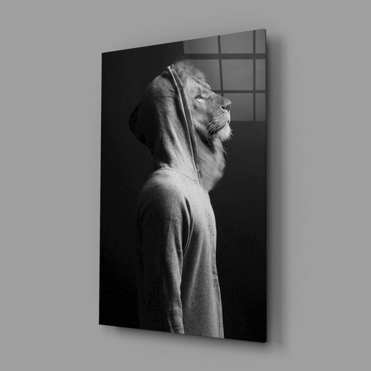 Hooded Lion Portrait Glass Wall Art