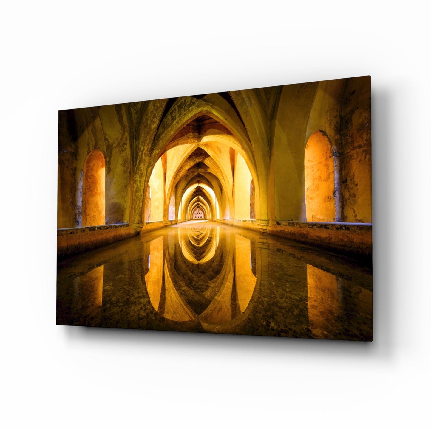 Cistern golden architectural glass wall art for study or dining room