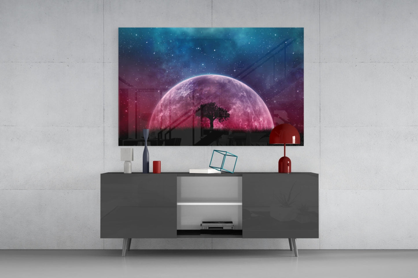 Mystical Night Planet Glass Wall Art