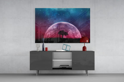 Mystical Night Planet Glass Wall Art