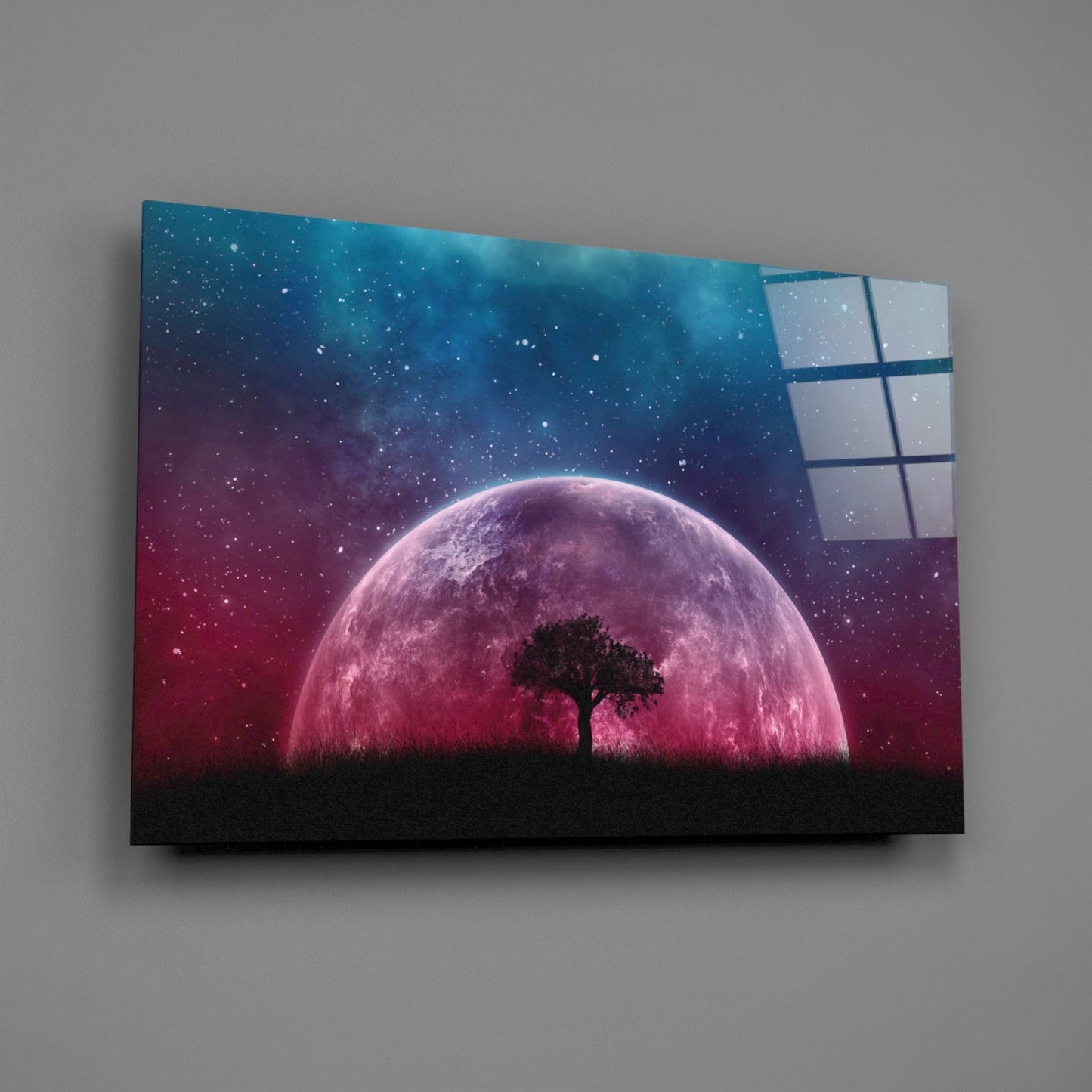Mystical Night Planet Glass Wall Art