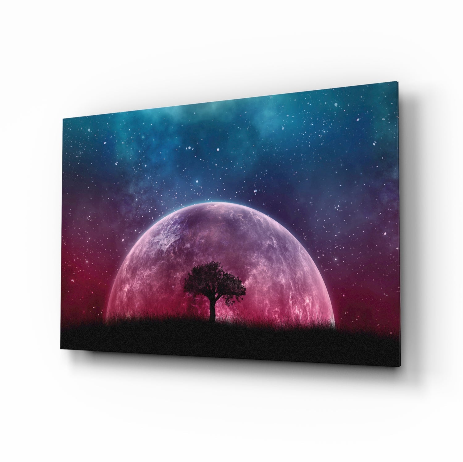 Mystical night planet tempered glass wall art