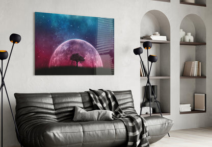 Mystical Night Planet Glass Wall Art