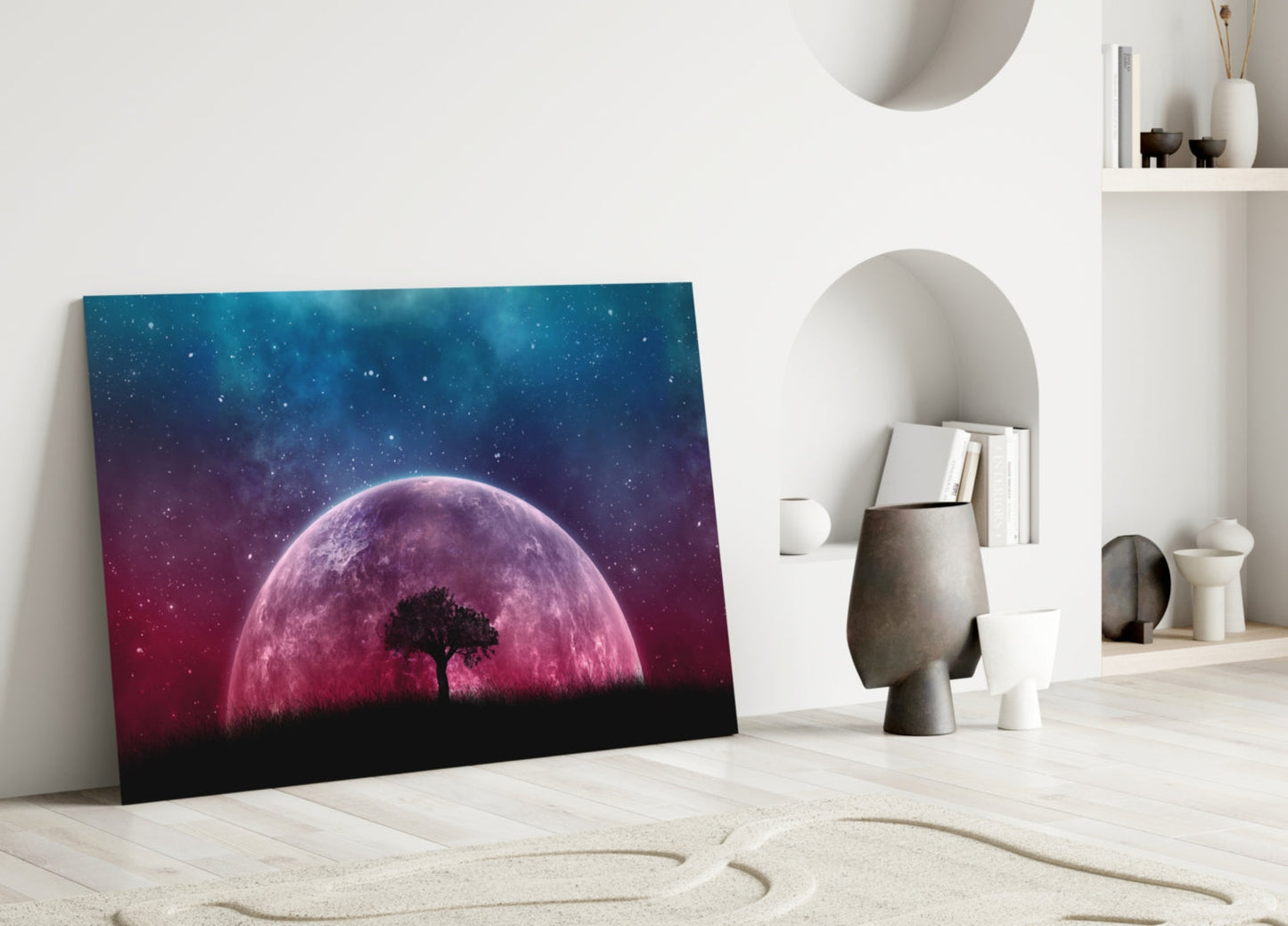 Mystical Night Planet Glass Wall Art