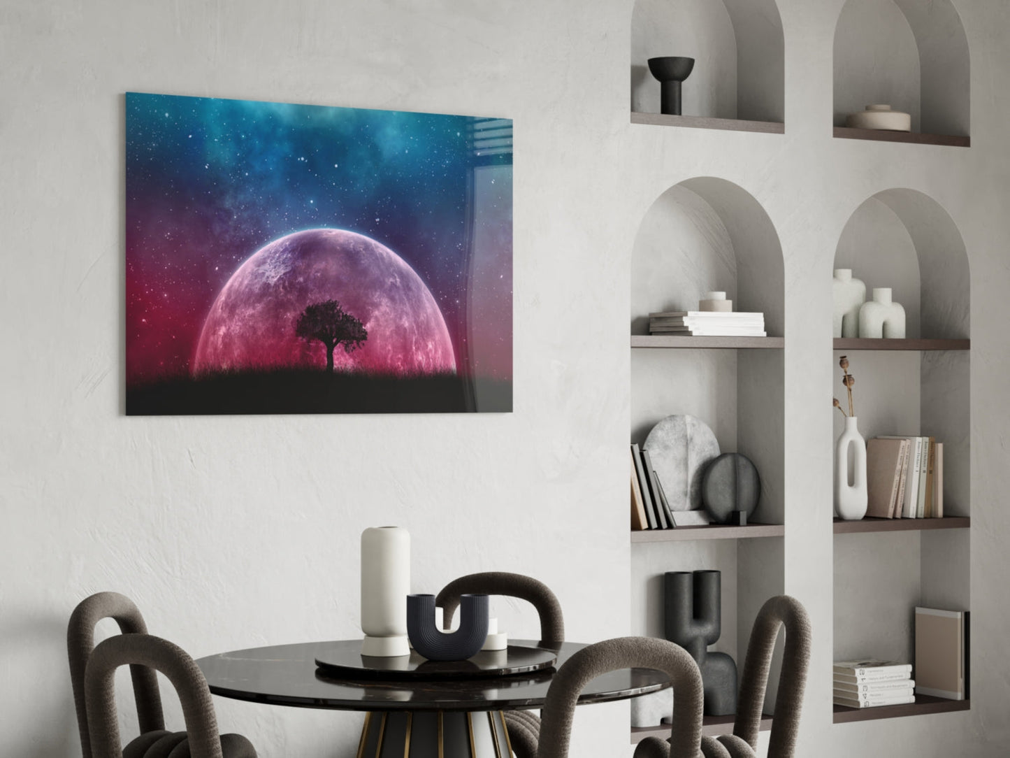 Mystical Night Planet Glass Wall Art