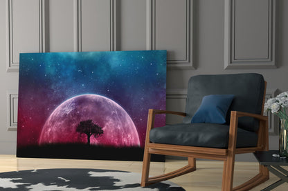 Mystical Night Planet Glass Wall Art