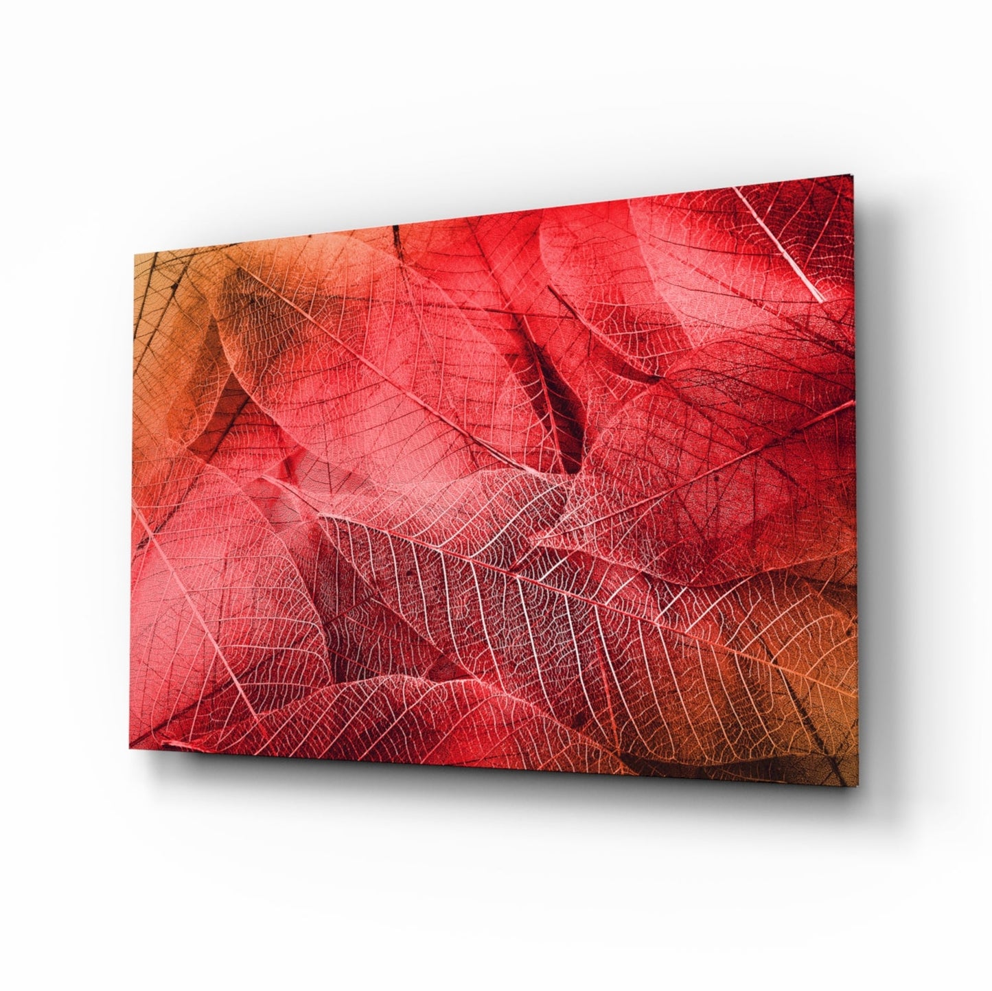 Macro red leaf glass wall art