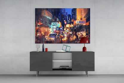 Neon Alley Glass Wall Art