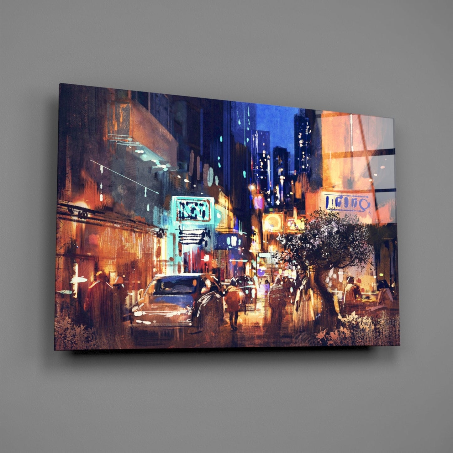 Neon Alley Glass Wall Art