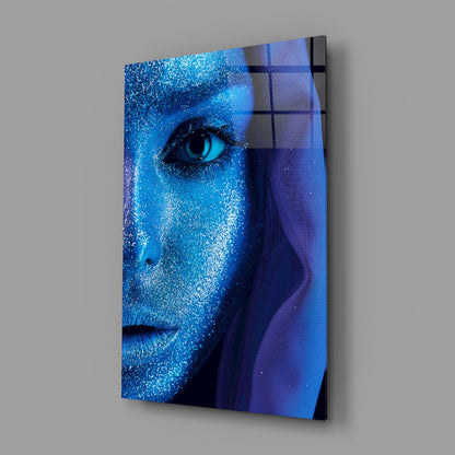 Cobalt Glitter Woman Portrait Glass Wall Art