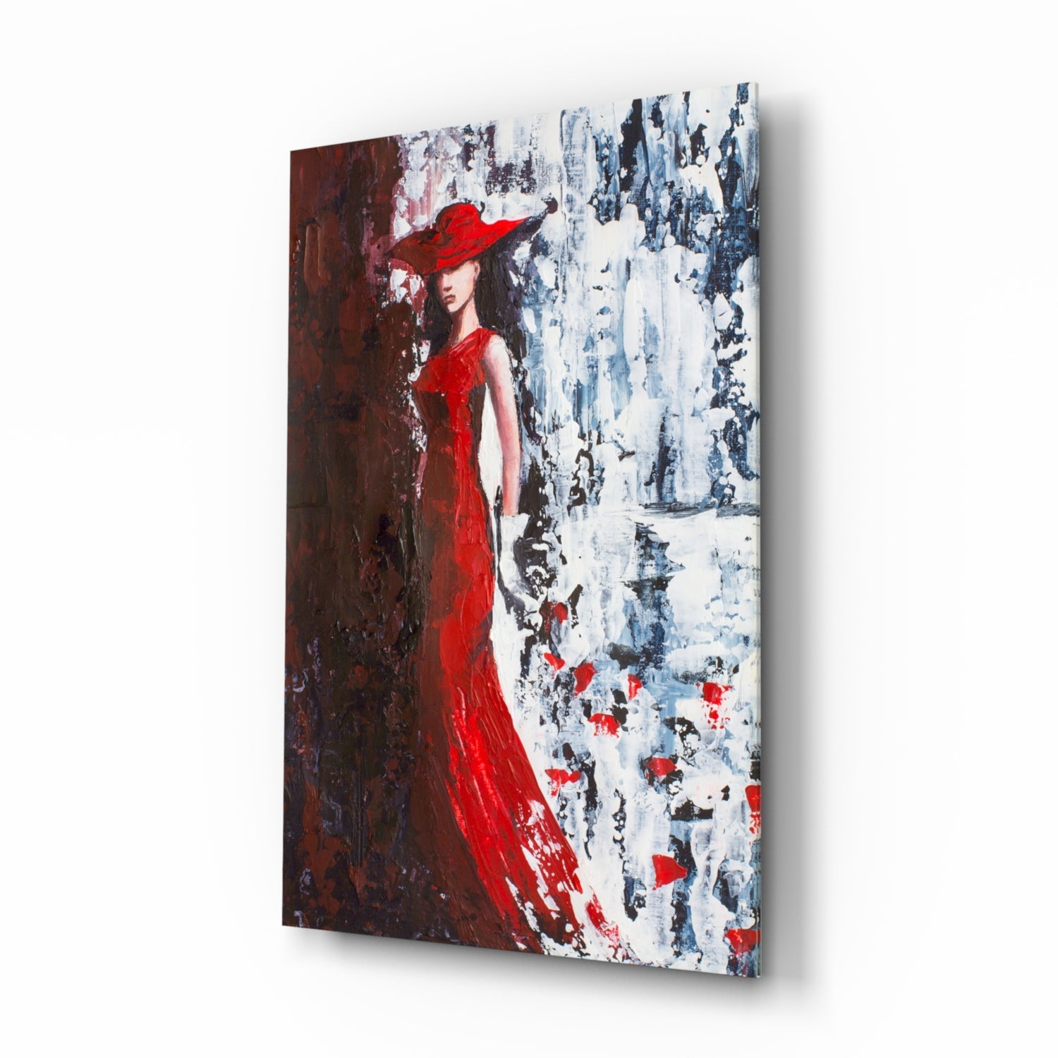 Woman in Red Hat glass wall art portrait