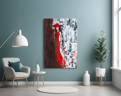 Woman In Red Hat Glass Wall Art