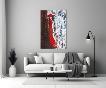 Woman In Red Hat Glass Wall Art