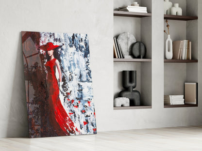 Woman In Red Hat Glass Wall Art