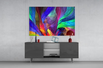 Colorful Fractal Feathers Glass Wall Art