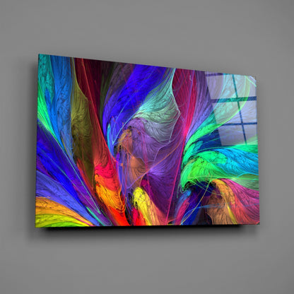 Colorful Fractal Feathers Glass Wall Art