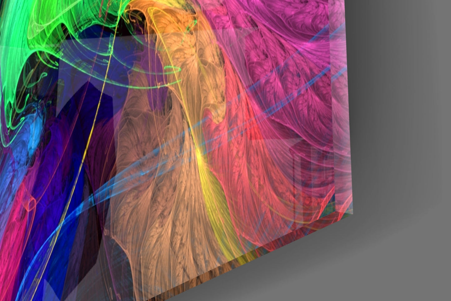 Colorful Fractal Feathers Glass Wall Art