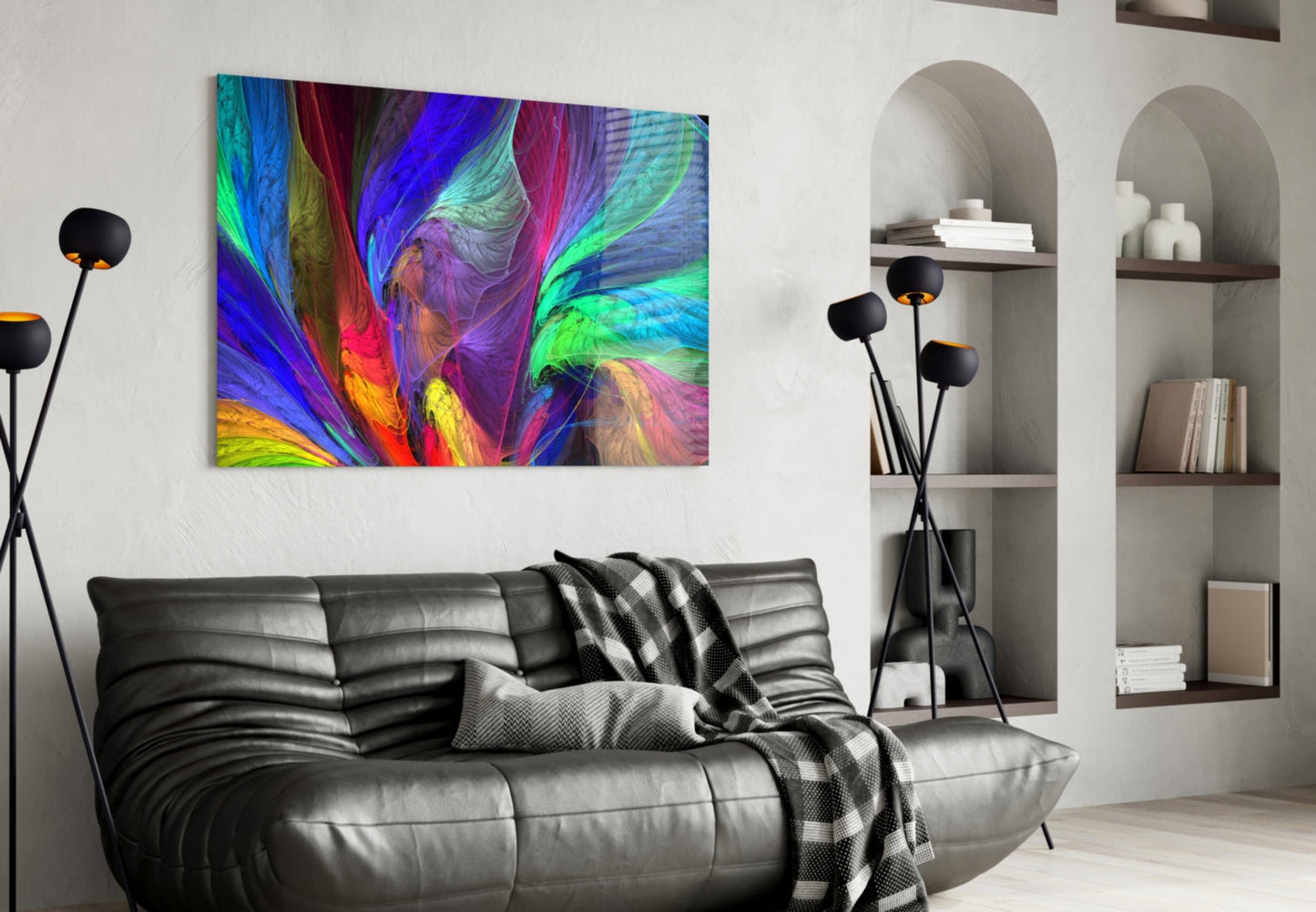 Colorful Fractal Feathers Glass Wall Art