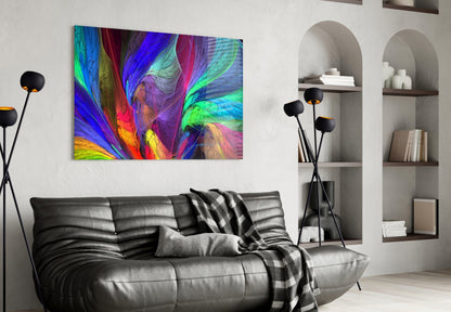Colorful Fractal Feathers Glass Wall Art