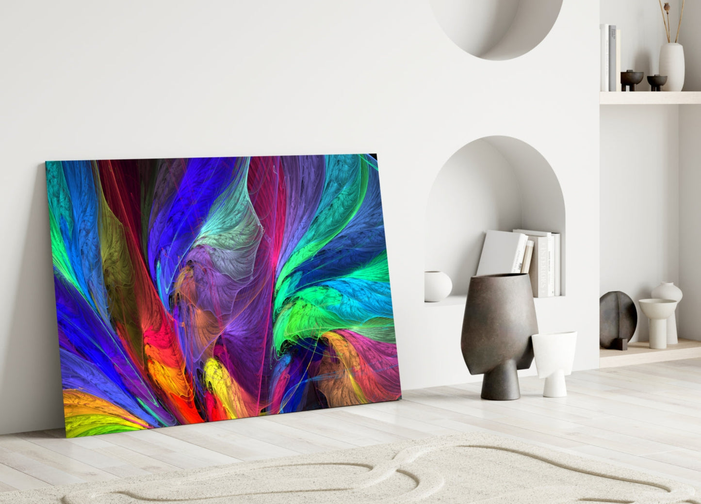 Colorful Fractal Feathers Glass Wall Art