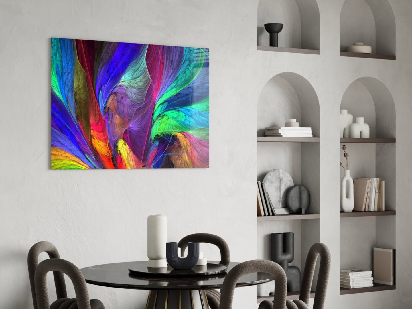Colorful Fractal Feathers Glass Wall Art