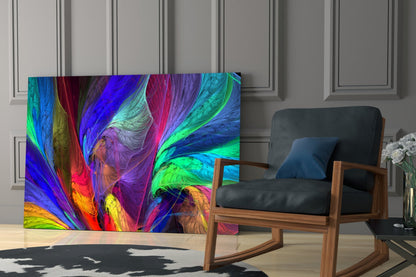 Colorful Fractal Feathers Glass Wall Art