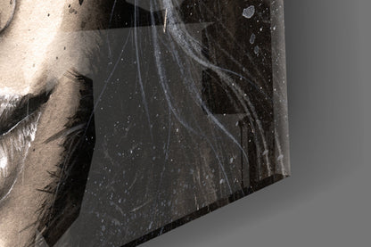 Ink Feather Woman Portrait Glass Wall Art