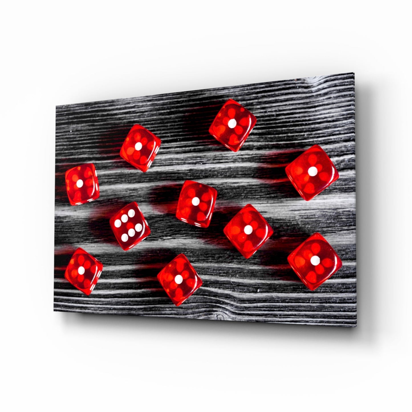 Red dice still-life glass wall art