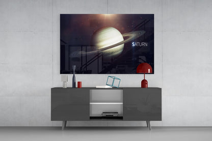 Golden Saturn Space Glass Wall Art